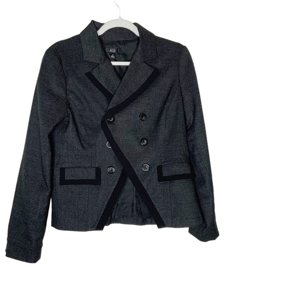 agb black double breasted short blazer with front pockets. Size 8